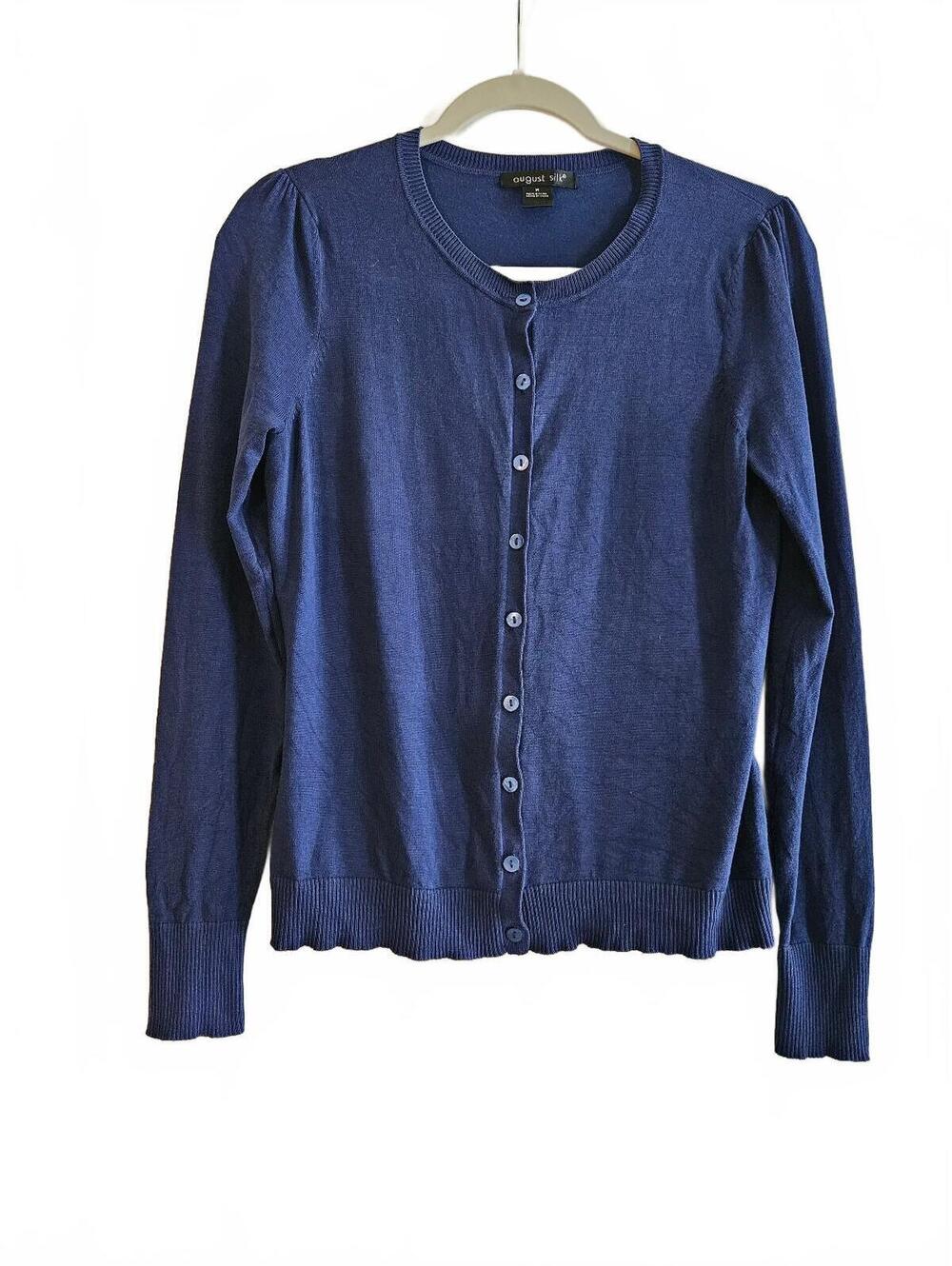 Classic August Silk Women's Knit Button-Front Cardigan Size M Fall Essential